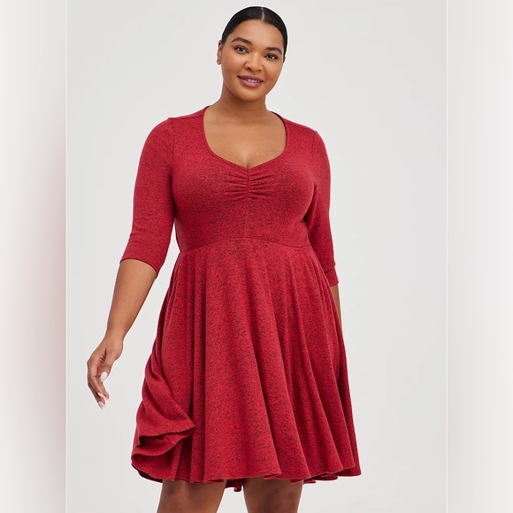 torrid Dresses & Skirts - Torrid Skater Midi Dress Super Soft Plush Heathered Red Black Size 4